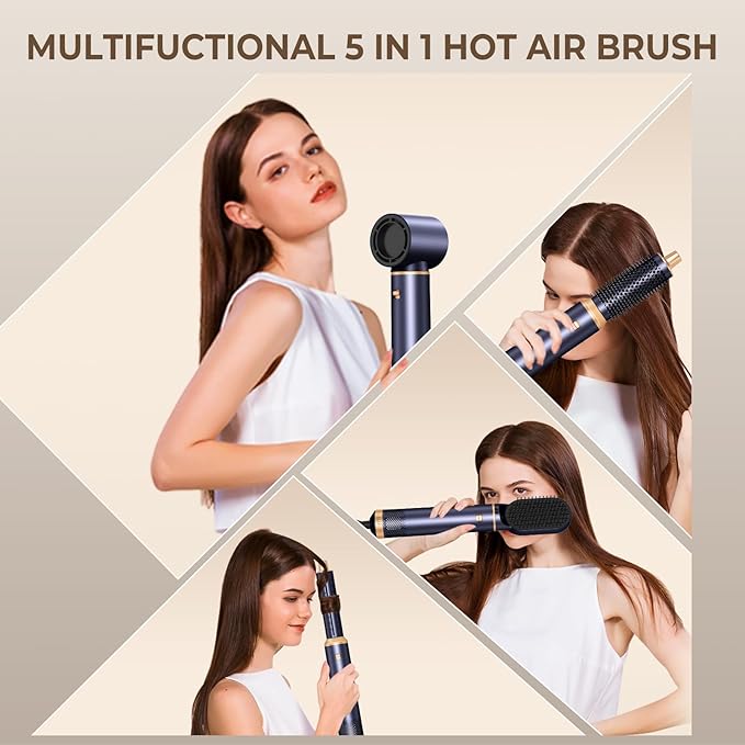 5 in 1 Hair Dryer Brush, Negative Ion Air Styler Wrap Hair Styler Upgrade Blow Dryer Brush Air Curler for Hair, Blowout Brush Set As A Gift for Straight/Curl/Drying/Smoothing