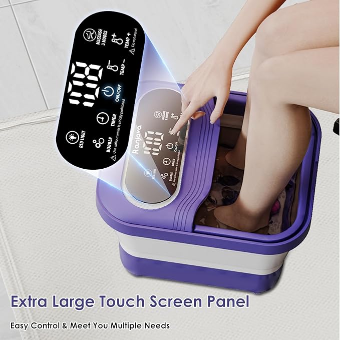 Foot Spa Electric Rotary Massage, Collapsible Foot Bath with Heat, Bubble,Temp Control, and 24 Motorized Shiatsu Massage Balls, Pedicure Foot Spa for Feet Relaxation (Blue)