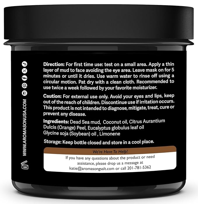 Aromasong Dead Sea Mud Mask with Coconut Oil – 100% Natural Mineral Mud for Face & Body – Hydrating Clay Mask for Pore Cleansing, Acne & Blackhead Removal, Anti-Aging, Firming & Detox