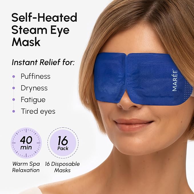 MAREE Steam Eye Mask — 3-in-1 Heated Eye Mask for Dry Eyes — Masks for Women for Puffy Eyes — Steam Eye Masks Disposable — Warm Compress for Eye — Spa Gifts for Women Relaxation — Travel Essentials
