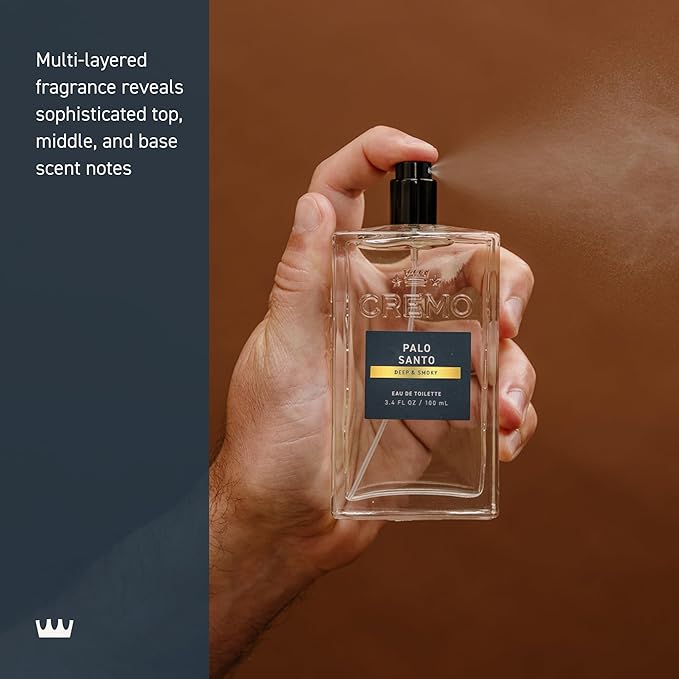 Cremo Cologne For Men - Palo Santo Mens Cologne Spray, A Combination of Bright Cardamom, Dry Papyrus and Aromiatic Palo Santo, Multi-Layered Signature Men's Fragrances, 3.4 Fl Oz