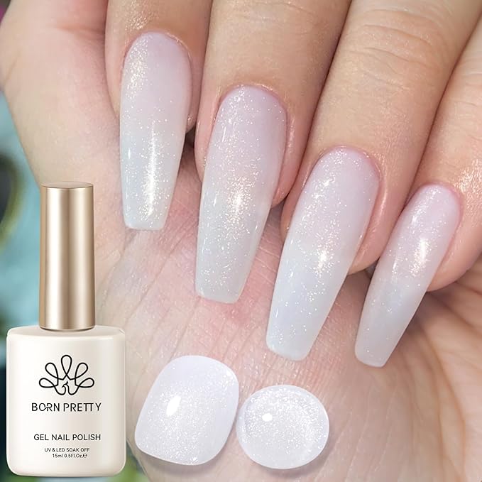 Born Pretty Jelly Gel Nail Polish Milk Glitter Jelly Gel Polish Sparkle Moonlight White Color Gel Nail Polish Soak Off U V Gel Polish for Nail Art 15ml