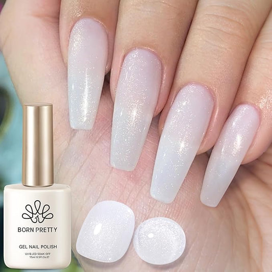 Born Pretty Jelly Gel Nail Polish Milk Glitter Jelly Gel Polish Sparkle Moonlight White Color Gel Nail Polish Soak Off U V Gel Polish for Nail Art 15ml