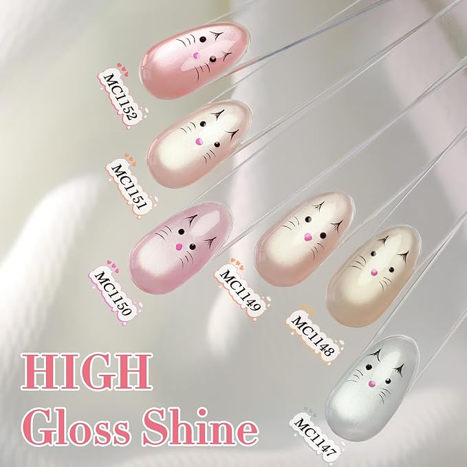 Double Rhythm Cat Eye Gel Nail Polish Set of 6 Same Color Same Bottle 0.5 Oz Shimmer Glitter with Magnet Holographic Reflective Magnetic UV Nail Polish Kit at Home (Silver Nude Pink-T6-27)
