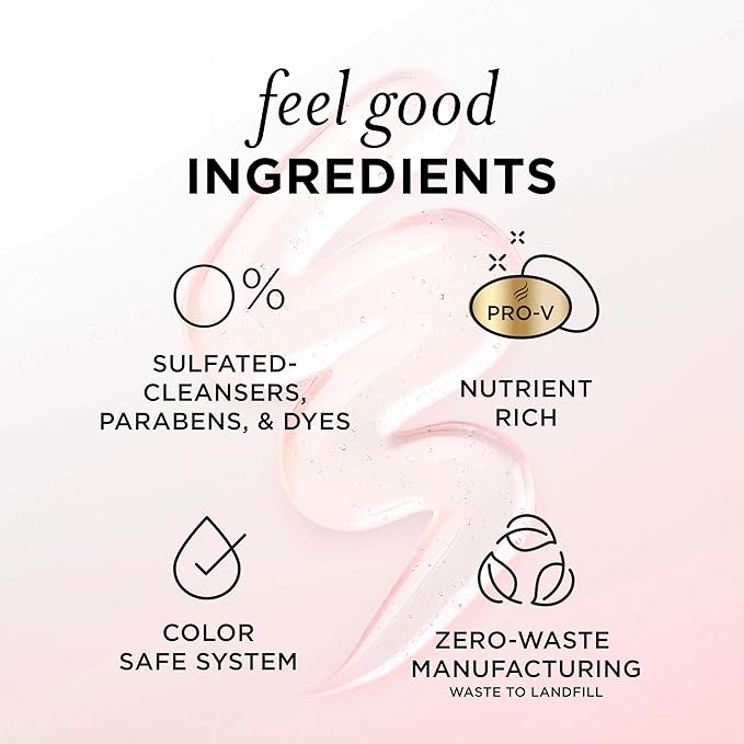 Pantene Sulfate Free Rose Water Shampoo, Soothes, Replenishes Hydration, Safe for Color Treated Hair, Nutrient Infused with Vitamin B5 and Antioxidants, Pro-V Blends, 30.0 oz