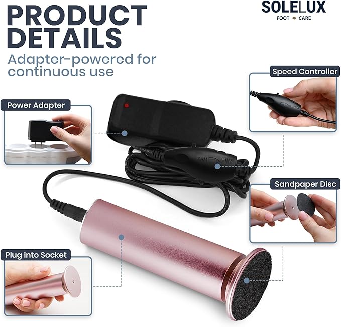 Upgraded 2025 Electric Foot File – Callus Remover for Women & Men with Adjustable Speed, 60 Sanding Pads & Dead Skin Exfoliation – at-Home Pedicure Tool for Dry, Cracked Feet (Pink)