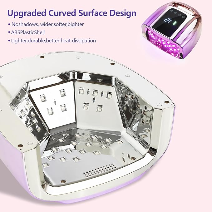 Professional Rechargeable UV LED 96W Portable UV Light for Nail Lamp Machine with Removable Stainless Steel Bottom,4 Timer Setting and Smart Sensor Nail Dryer (Purple)