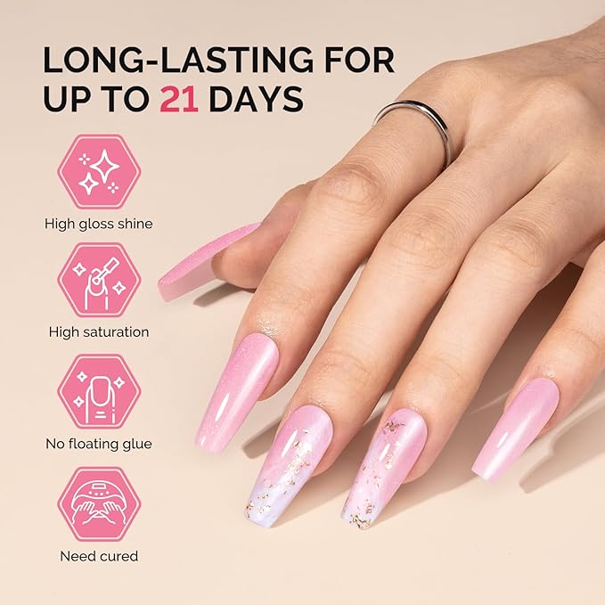 MelodySusie Fleurwee Plant Based Gel Nail Polish, Hema Free Glitter Pink Nail Polish, Soak Off UV LED Gel Polish Gift for Women 21 Non Toxic Long Lasting Nail Art Manicure Salon DIY at Home P11