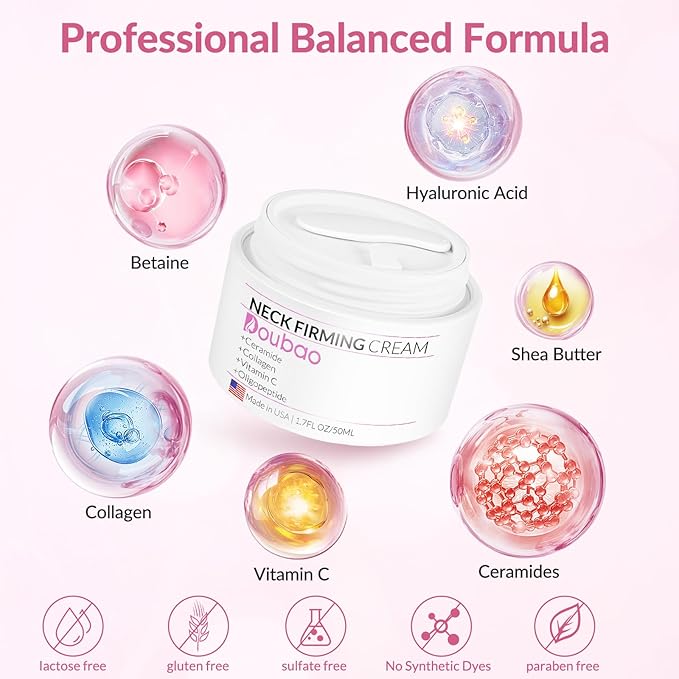 Anti-Aging Moisturizer Face Cream with Collagen, Neck Creams for Tightening and Firming - Made in USA, Day & Night Facial Skin Care Wrinkle Cream, Instant Lift Cream for Neck Face Décolleté -1.7fl. oz