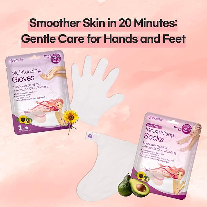 Epielle Moisturizing Hand & Foot Masks for Dry, Rough Skin, Self Care Gifts for Women, Spa Kit, Stocking Stuffers, Thanksgiving Essentials, 6 Moisturizing Gloves & 6 Moisturizing Socks