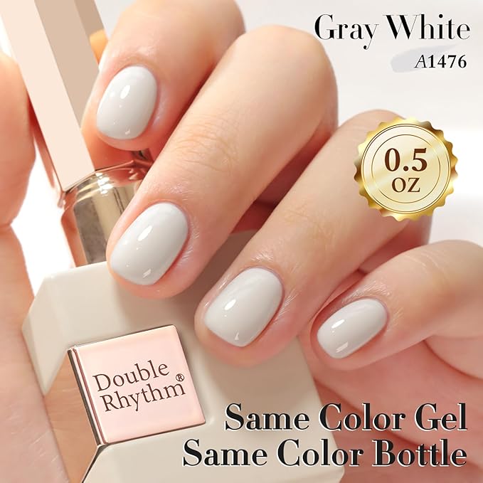 Double Rhythm 15ML Gel Polish Pure Sheer Same Color Same Bottle Soak Off Gel Polish Art Manicure Salon DIY at Home for Women (Gray White-A1476)