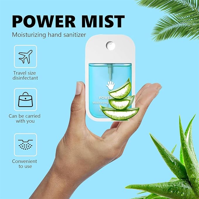 Power Mist Hydrating Hand Sanitizer, Power Mist Hydrating Spray for Hand, Hand Sanitizer Spray, Travel Size (2pcs - Blue & Green)