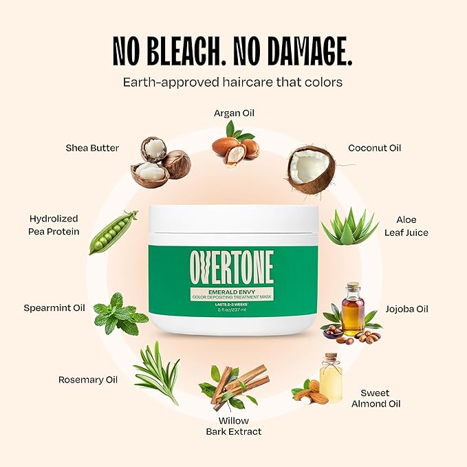 Overtone Color Depositing Semi-Permanent Hair Dye Conditioner - 8 oz For Natural & Color-Treated Hair, Moisturizing Shea Butter & Coconut Oil - Vegan & Cruelty-Free, Emerald Envy