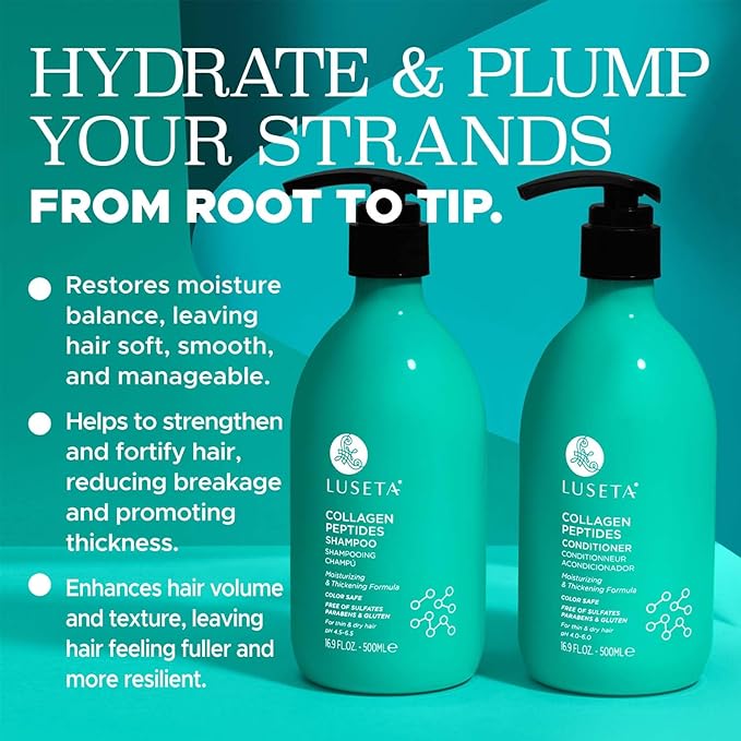 Luseta Thickening Shampoo and Conditioner Set with Collagen Peptides Strengthen and Moisturize for Thin & Dry Hair, Promote Thickness and Reduce Breakage for Fuller-Looking Hair 16.9oz×2