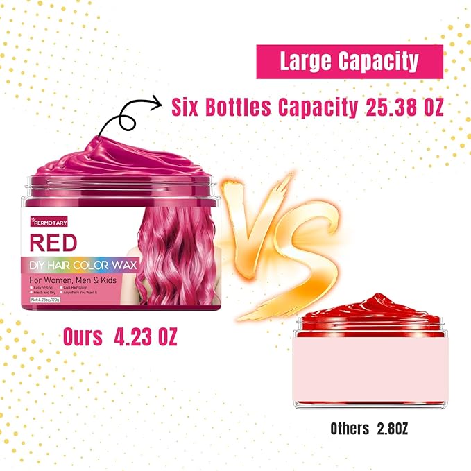Permotary 6 Colors Temporary Hair Color Wax Styling Cream Mud, Temporary Hair Dye Wax Great for Party, Cosplay, Halloween,Fancy Dress, In Total Capcity 25.38 OZ (6 Colors)