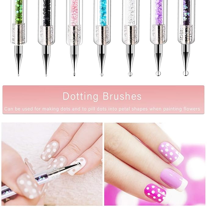 Nail Art Brushes 9PCS Nail Brush Set with Liner Brush and Dotting Pens for Home and Professional Salon Use
