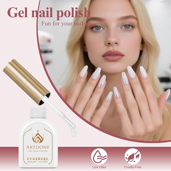 Artdone Gel Nail Polish Hema-free Solid Color White For All Seasons Neutral Soak Off LED Lamp Needed For Manicure Nail Art