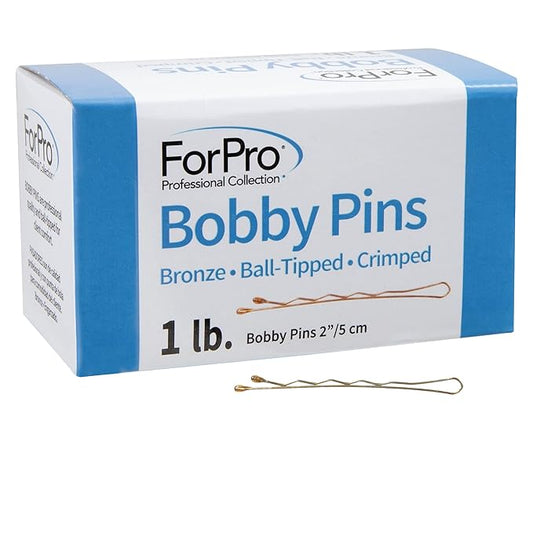 ForPro Professional Collection Bobby Pins (400-Count Approx), Bronze, 2" L, Ball-Tipped, Crimped, Non-Slip, Non-Damaging, 1 Lb.