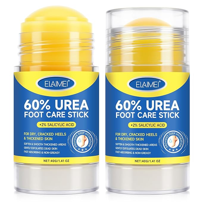 60% Urea with 2% Salicylic Acid Urea Foot Care Stick, 2PCS Heel Stick for Cracked Feet, Foot Care Cream Moisturizer for Dry Cracked Feet, Knees, Elbows, Hands, Foot Lotion Stick