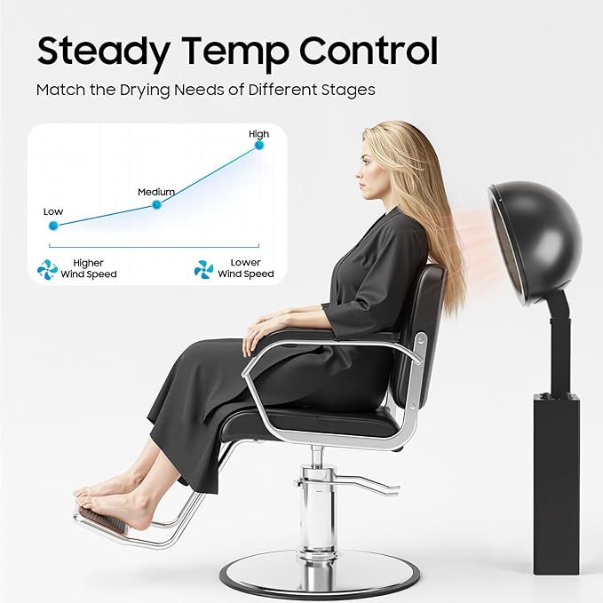 1200W Hooded Conditioning Hair Dryer, 60-Minute Timer, Temperature Adjustable Professional Hair Dryer