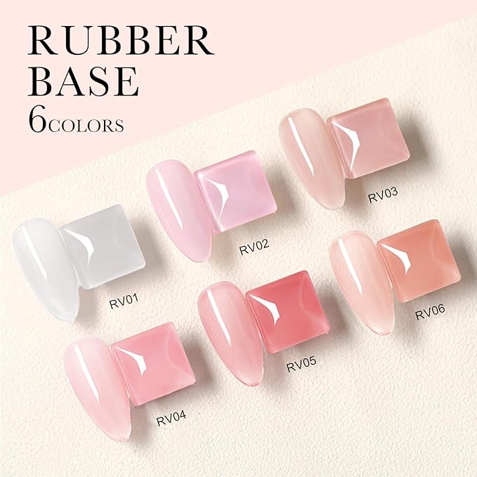 VENALISA Rubber Base Gel Nail Polish Set of 6 Colors Clear Sheer Nude Pink Rubber Base Coat Jelly Neutral Skin Tone Transparent Soak Off UV Gel Salon Nail Art DIY at Home Manicure