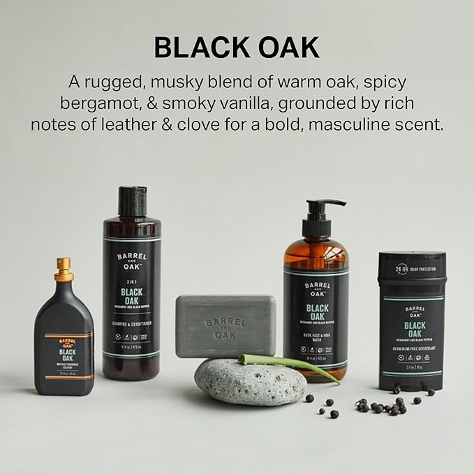 Barrel & Oak Aluminum Free Deodorant for Men, Natural Men's Deodorant with Bergamot & Black Pepper Essential Oil for Delicate Skin, Grooming Kit Gifts for Men, Black Oak, 2.7 oz