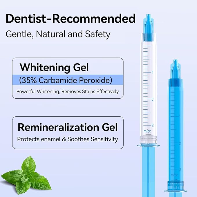 JTF Teeth Whitening Gel Kit: 35% Carbamide Peroxide, 5Pcs Teeth Whitener Gels and 1 Remineralization Gel to Remove Stains from Coffee Food and Smoking, Enamel Safe and No Sensitivity, Mint