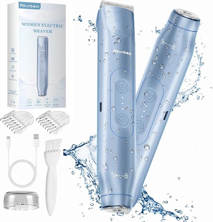 Bikini Trimmer for Women - 2 in 1 Electric Razors for Women - Dual Head Electric Shaver - IPX7 Waterproof Wet & Dry Use Body Hair Trimmer and Facial Hair Remover for Bikini Underarm Leg Arm
