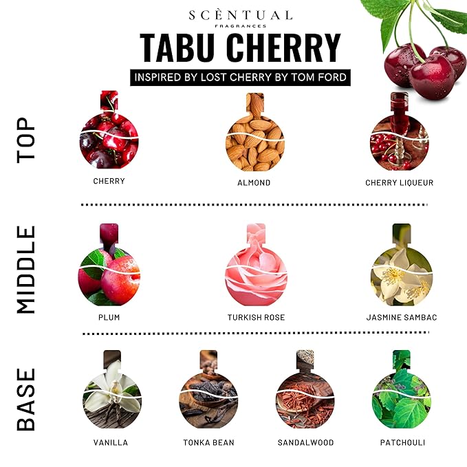 Ultra-Concentrated Hair & Body Perfume Mist, Long Lasting Women's Fragrance, Gourmand Perfumes for Women, Vegan and Cruelty Free (Tabu Cherry)