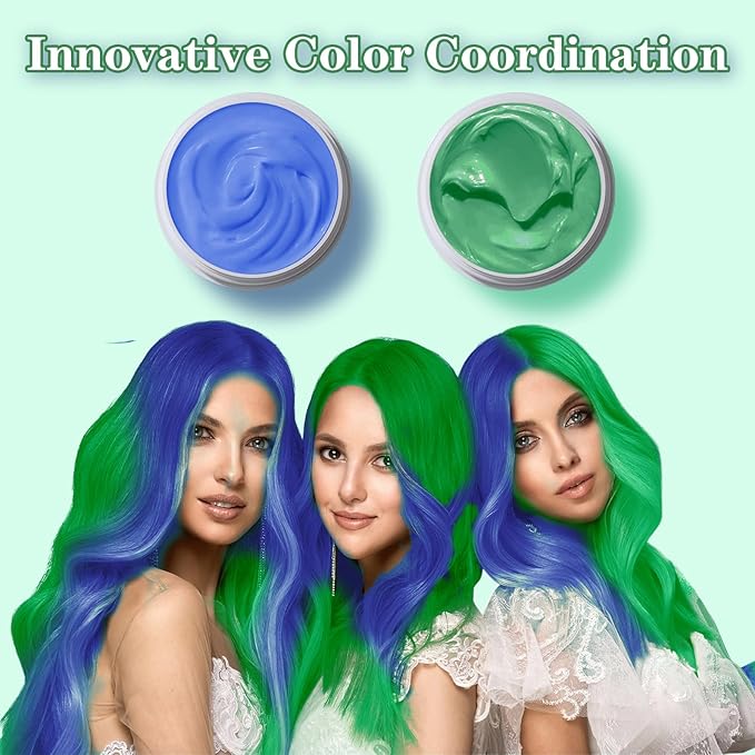Green Hair Color Wax, Temporary Washable Hair Color Dye for Kids, Temporary Dye Wax Natural Hairstyle Cream Hair Pomades for Women & Men Party Cosplay Halloween
