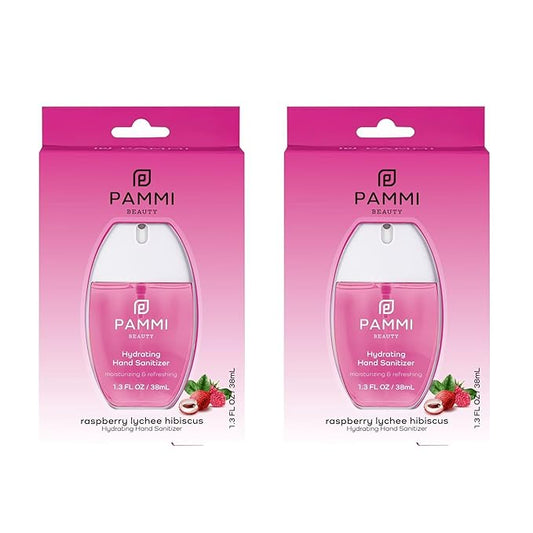 PAMMI Power Mist Hydrating Hand Sanitizer Spray, Portable Travel Size Pocket Hand Sanitizer, Scented Handsanitizer Mini Spray For Car - 600 Sprays (2 Packs (Raspberry Lychee))
