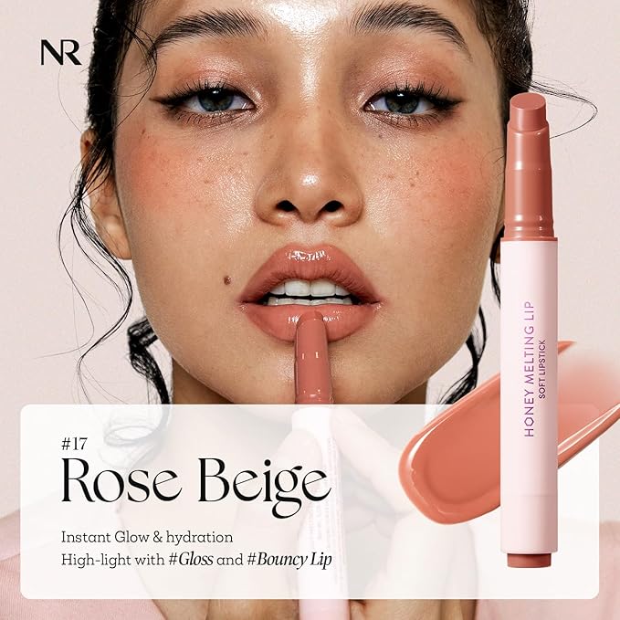 Nature Republic HONEY MELTING LIP (17 ROSE BEIGE) SOFT LIP STICK, Hydrating Gloss, Moisturizing balms, Sheer tint, Shine & Nude, Glowy Finish, korean make up, Stocking Stuffers