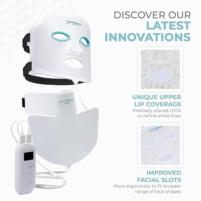 LED Light Therapy Face & Neck Mask - Facial Skin Care Device - 7 Colors Red & Blue - Rejuvenation, Anti-aging Product for Wrinkles