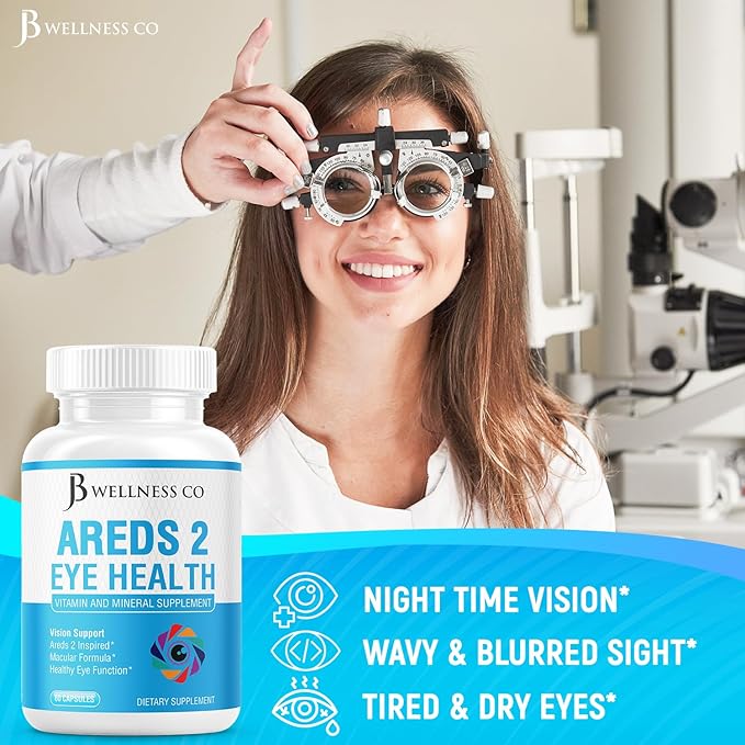 JB Wellness AREDS 2 Eye Vitamin & Mineral Supplement, Contains Lutein, Vitamin C, Zeaxanthin, Zinc & Vitamin Enhance Vision Supplement - 60 Count