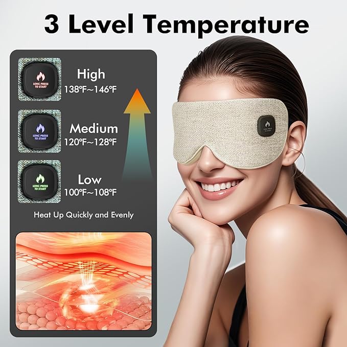 Cordless Heated Eye Mask for Dry Eyes, Eye Mask for Dry Eyes, Washable Eye Heating Pad, Electric Warm Eye Compress, Gifts for Women Men (Warm Yellow)