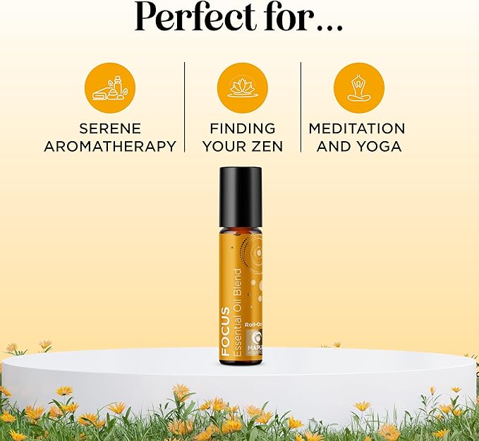 Focus Essential Oil Roll On - Aromatherapy Essential Oil Roller with Invigorating Pure Citrus and Mint Oils - Attention and Focus Essential Oil Blend with Eucalyptus Peppermint & Grapefruit (1 Pack)
