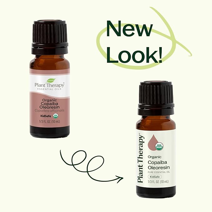 Plant Therapy Copaiba Oleoresin Organic Essential Oil 100% Pure, Undiluted, Natural Aromatherapy for Diffuser & Skin, Therapeutic Grade 10 mL (1/3 oz) Organic Copaiba Oil for Calming, Massage, Candles