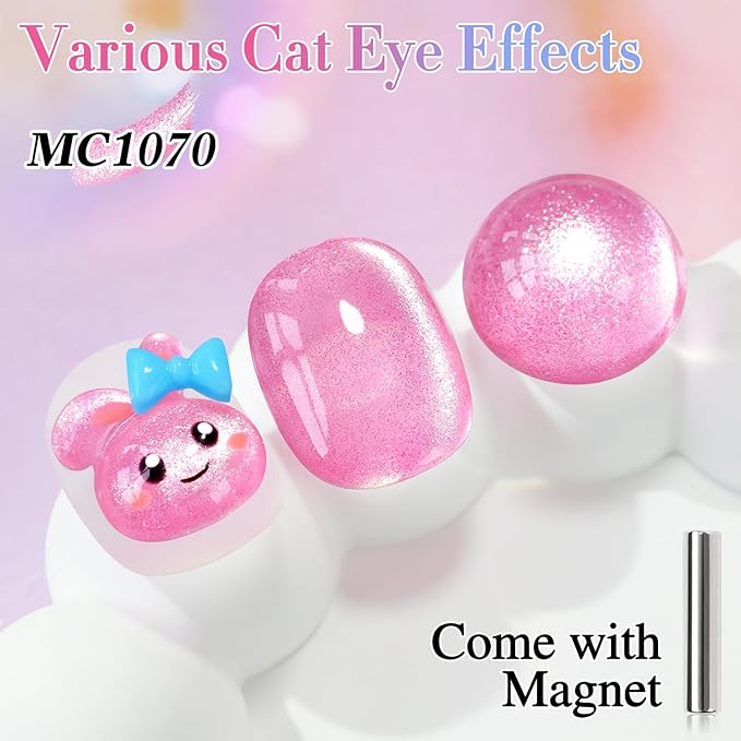 Double Rhythm 0.5 OZ Cat Eye Gel Polish with Magnet 15ML Holographic Glitter Shimmer Translucent Jelly Color Magnetic Nail Polish Salon DIY at Home (Pink-MC1070)