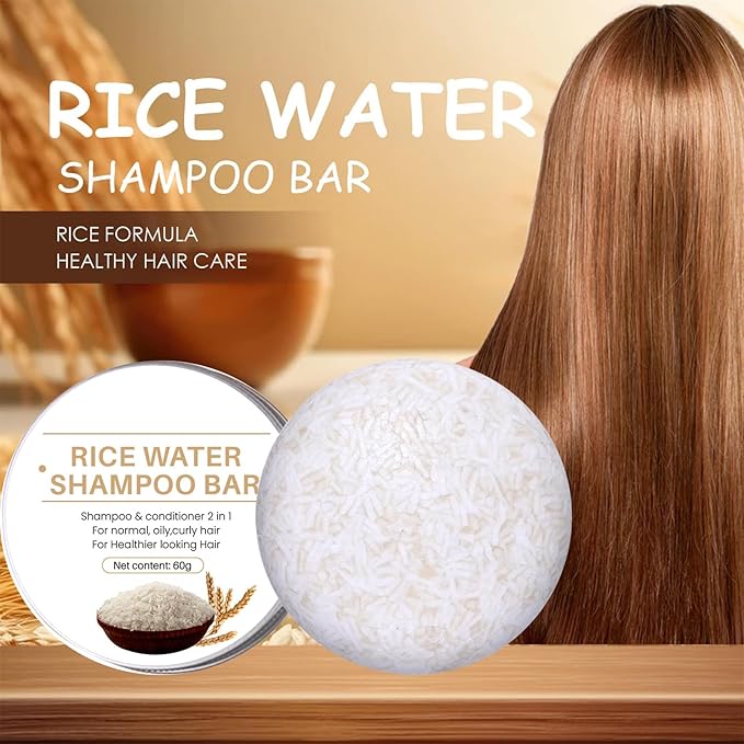 2 in 1 Rice Water Shampoo & Conditioner, 2 Pcs Natural Rice Water Shampoo Bar for Hair Improve, Hydrating & Moisturizing Dry Hair, Reducing Frizz Solid Bar Soap for Women and Men