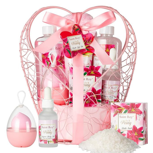 Gift Basket Christmas Gifts for Women Spa Set Lily & Peony Home Spa Set, Beauty Personal Care Set Jojoba Oil, Spa Self Care Kit, Bath Body For Thank You, Birthday Gifts