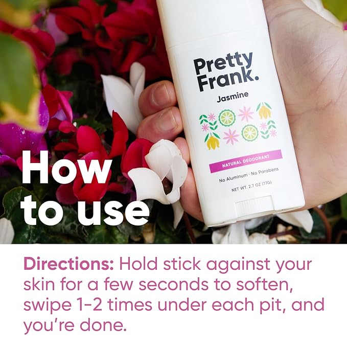 Pretty Frank Natural Aluminum-Free Deodorant Stick, Jasmine (1-Pack) | All-Day Odor Control for Women & Men | Effective, Skin Soothing Formula with Safe, Organic Ingredients and Essential Oils