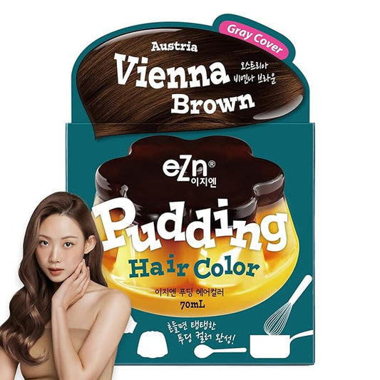 eZn Pudding Hair Dye, Ammonia-Free, Semi-Permanent DIY Korean Hair Dye Color with Keratin, Odorless Gentle for Sensitive Skin No Skin Irritation (Vienna Brown)