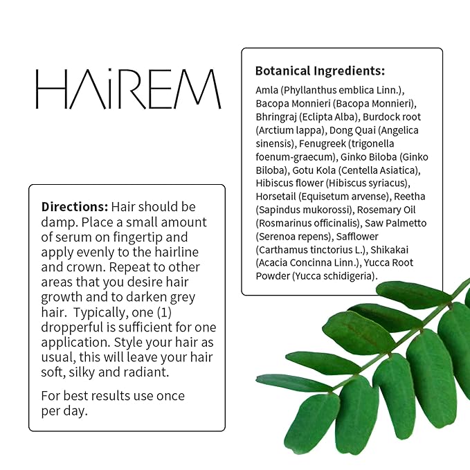 HAiREM™ Botanical Hair Serum, Promotes Hair Growth, Thicker & Fuller Hair, Darkens Grey Hair, For Men & Women - 2oz (2 Bottles)