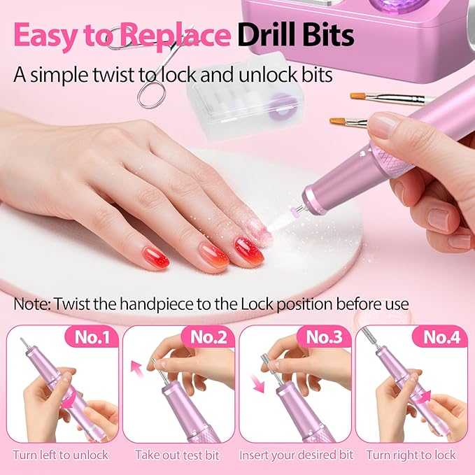 Professional Electric Nail Drill E-File Machine - 45,000 RPM Corded Nail Drills Kit with Low Noise & LED Display for Shaping, Removing & Polishing Acrylic Gel Nails for Salon Home