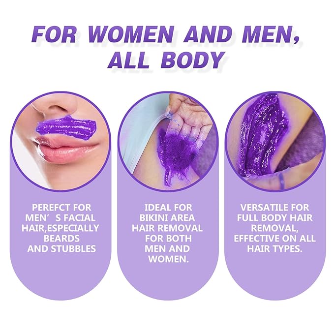 3 lb Hard Wax Beads, Brazilian Hair Removal Waxing Bead Refill Bulk for Waxing Studio & Home Use Stripless Wax Bean for Face Bikini Body Face Sensitive Skin with 5 Applicators Lavender