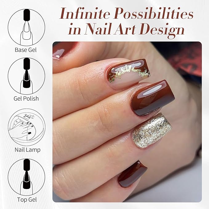 BORN PRETTY Brown Chocolate Gel Nail Polish Fall Winter Mocha Caramel Color Gel Polish Soak Off Gel Polish Nail Art Design Manicure Salon DIY Home 15ML