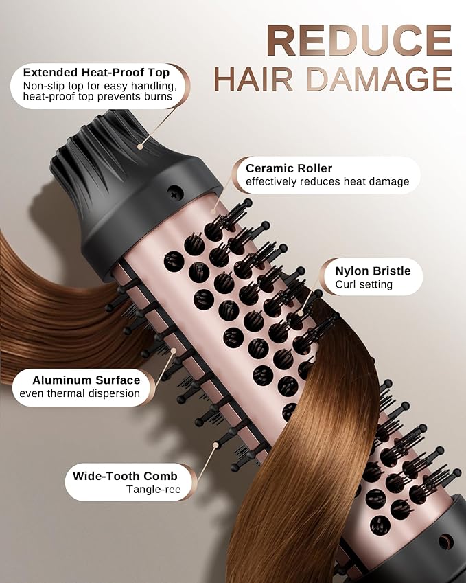 Thermal Brush Heated Round Brush: 2 in 1 Hot Hair Comb with 9 Temp Settings for Straighten and Curly Hair - Voluming Styler Tool Can Straighten, Smooth, Travelling(Black)