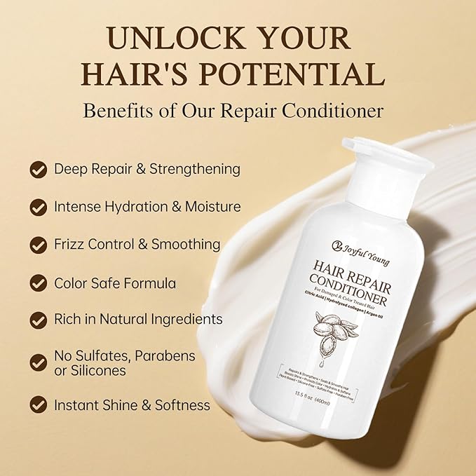 Hair Repair Conditioner for Damaged & Color Treated Hair – Argan Oil, Collagen & Citric Acid - Deep Moisture, Frizz Control, Shine Boost - Sulfate-Free, Paraben-Free, Silicone-Free, 400ml