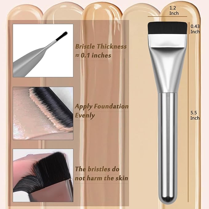 Flat Foundation Brush + Makeup Sponge, Korean Makeup Set Liquid Foundation Concealer Brush and Makeup Sponge for Blending, Cream, Premium Face Makeup