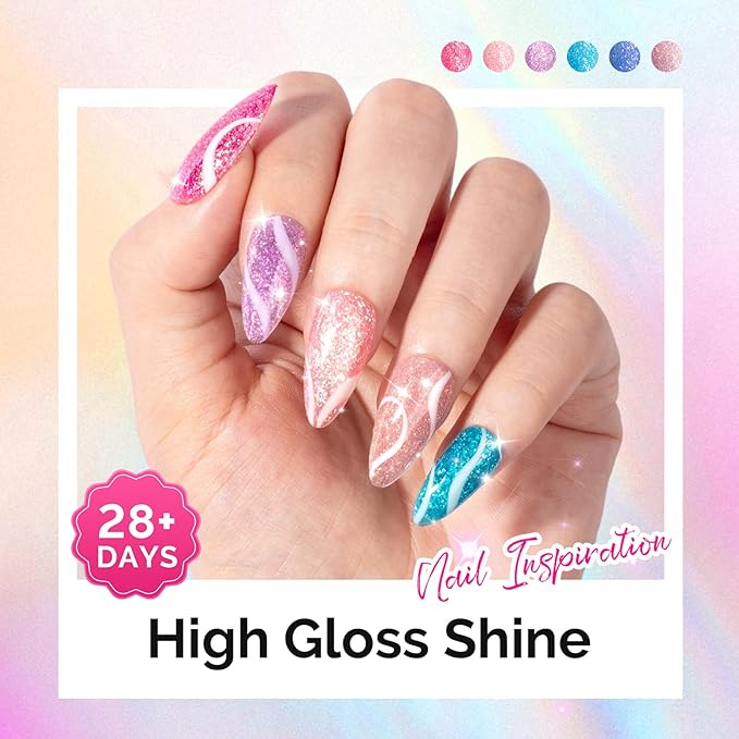 MelodySusie 7.5ML Glitter Gel Nail Polish Set, 6 Colors Sparkle Gel Polish Kit Blue Purple Pink Glitter Gel Polish Gifts for Women Nail Art Manicure Salon DIY Nail Design Decoration at Home